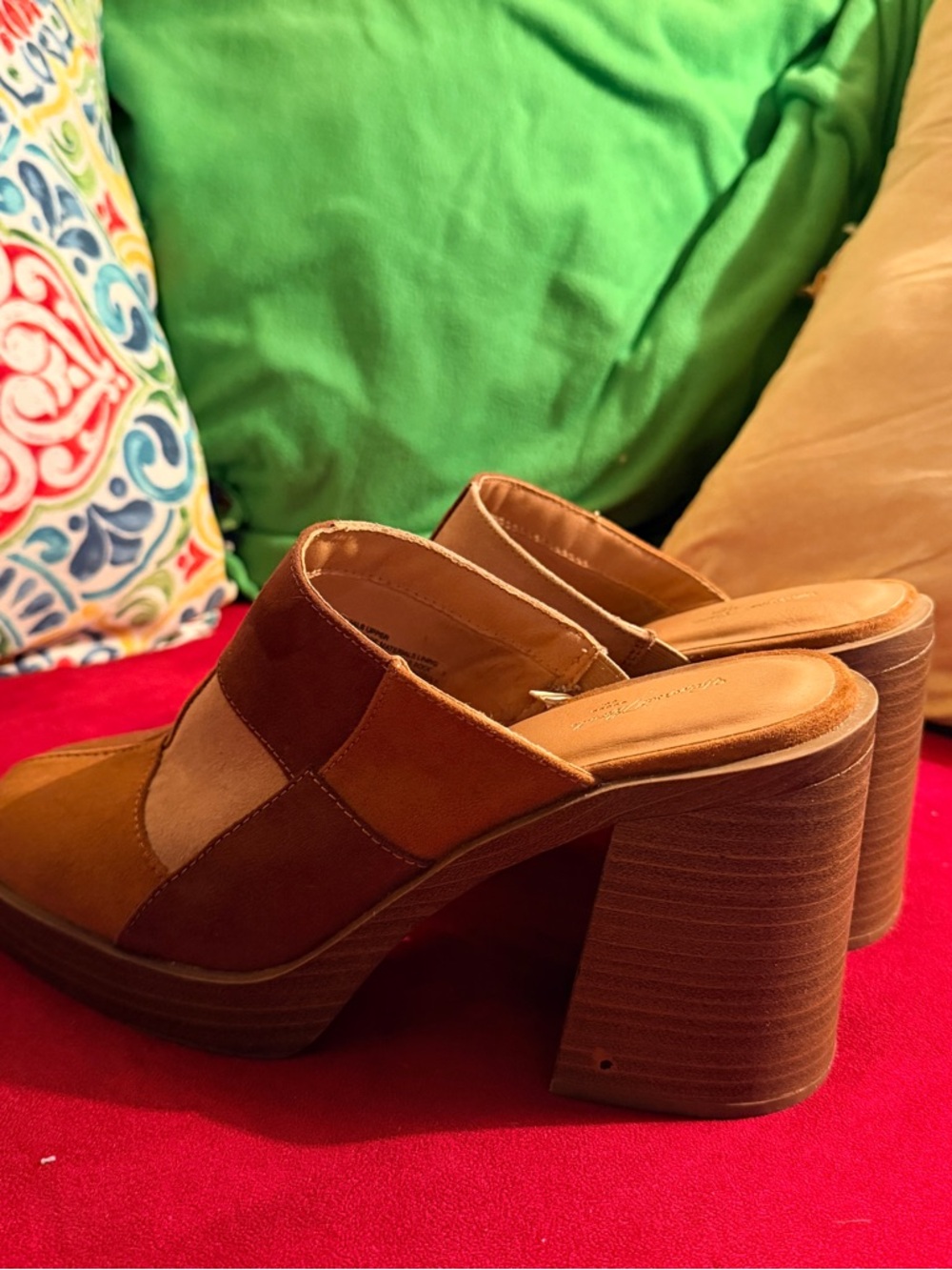Universal Thread Patchwork Suede Mule Heels in Brown and Tan - Picture 7 of 14